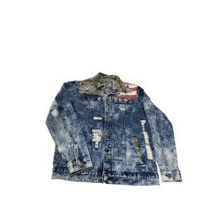 1738 Mens Blue patriotic military adorned service denim jacket Sz M SKU 9677
